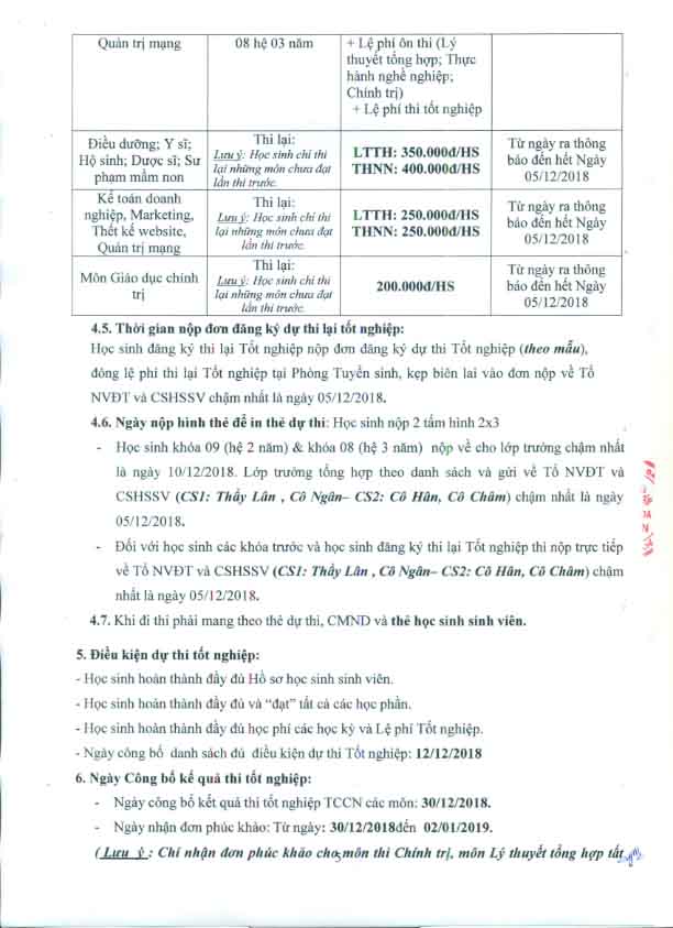 Thông báo kế hoạch thi tốt nghiệp 12/2018