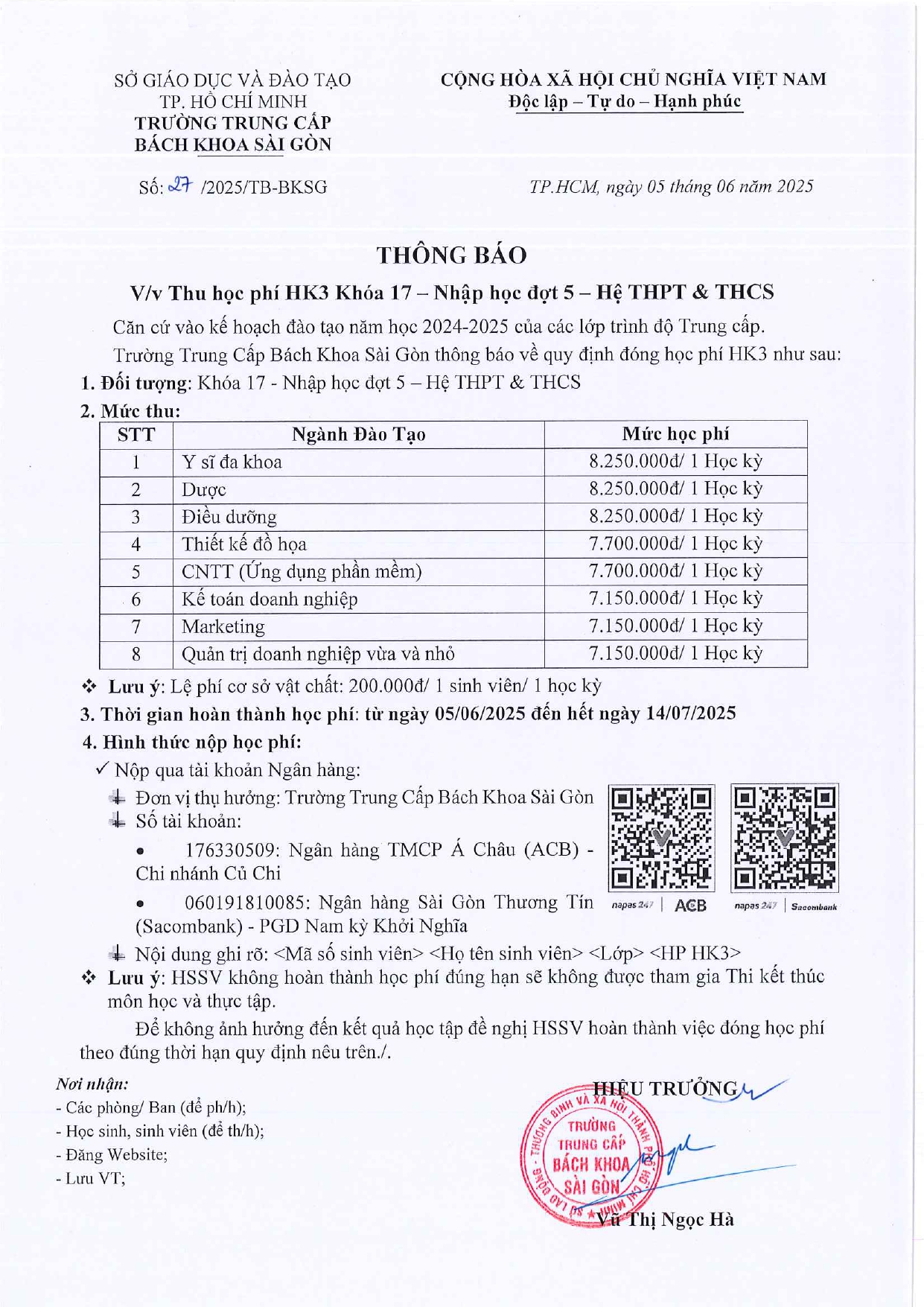 học phí hk3 khóa 17