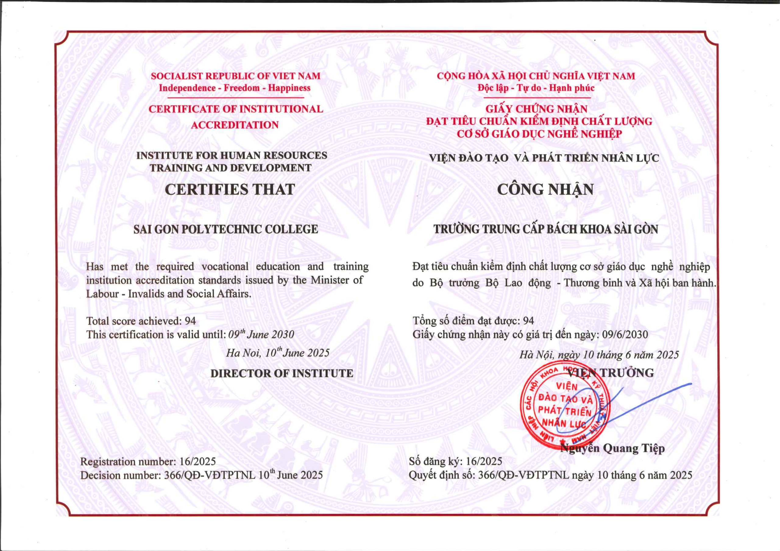 GIAY CHUNG NHAN DAT TIEU CHUAN KDCL CO SO GDNN 2025 1 page 0001 scaled