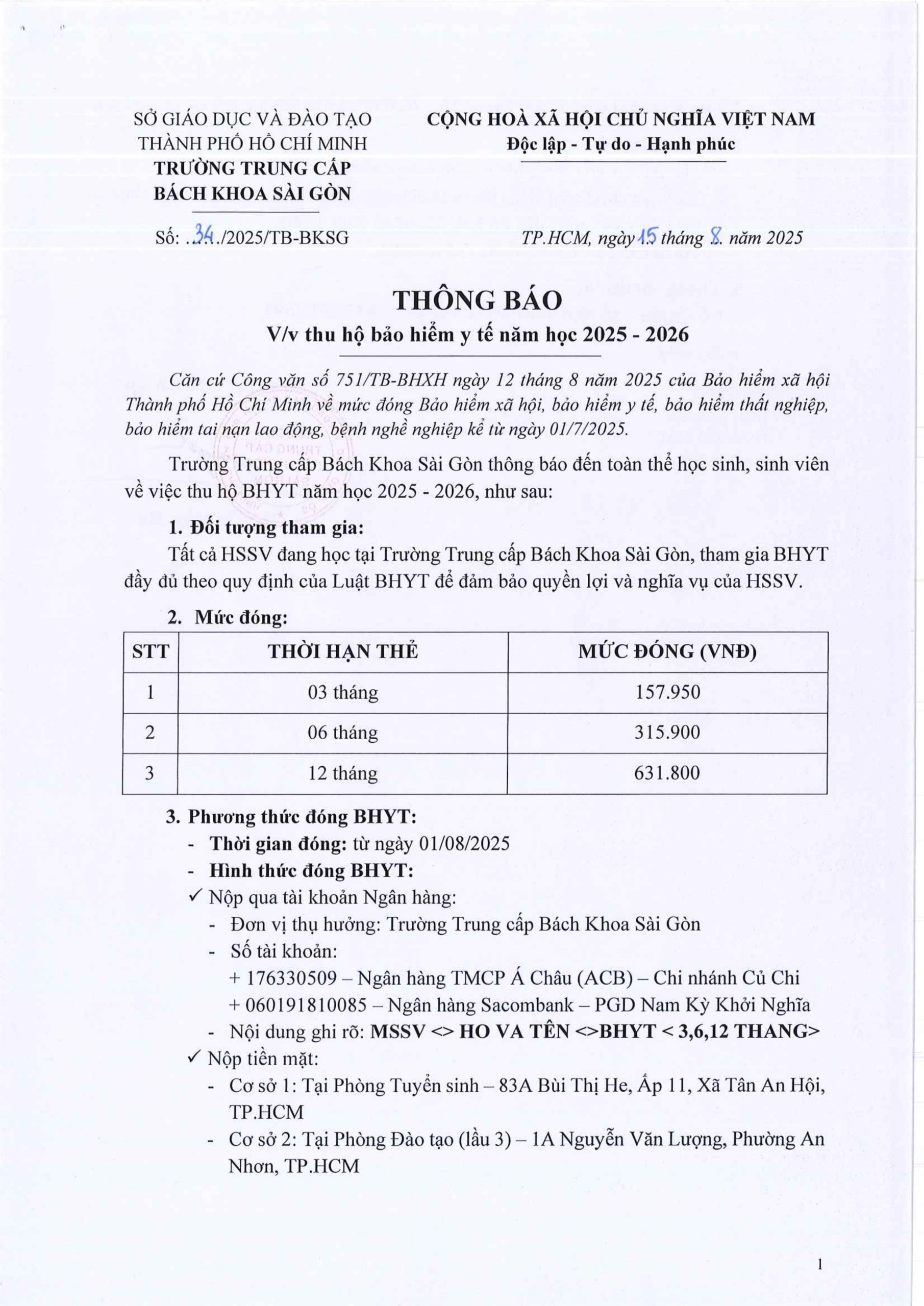 THONG BAO THU HO BHYT NAM HOC 2025 2026 page 0001 scaled