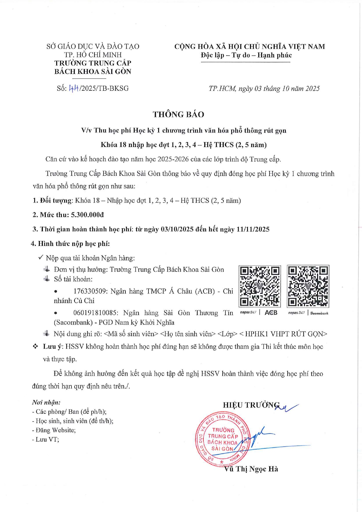 học phí rút gọn