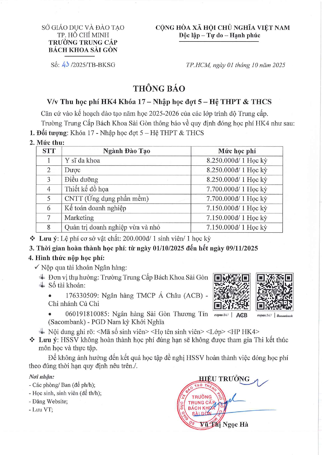 học phí khóa 17 đợt 5