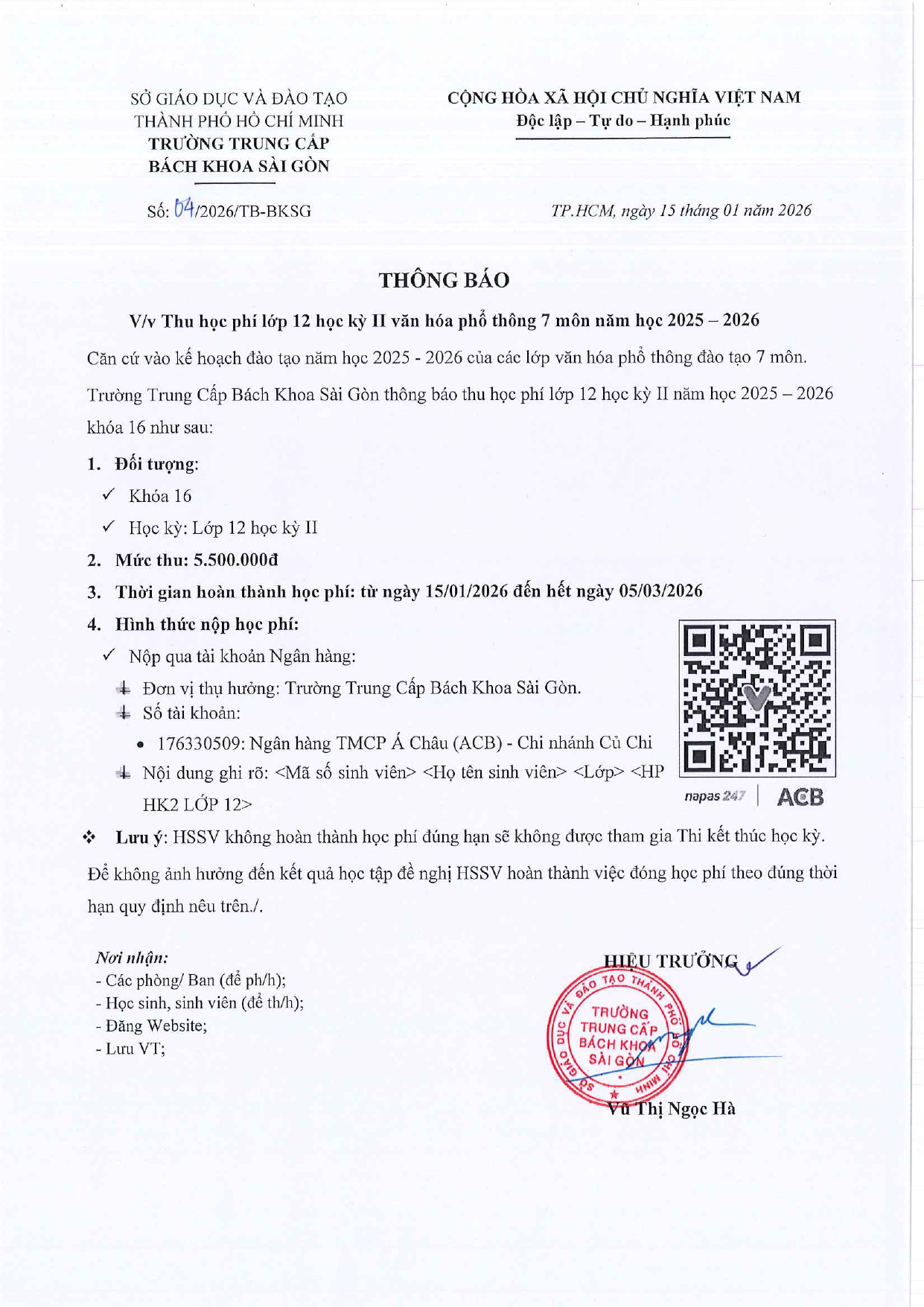 học phí lớp 12